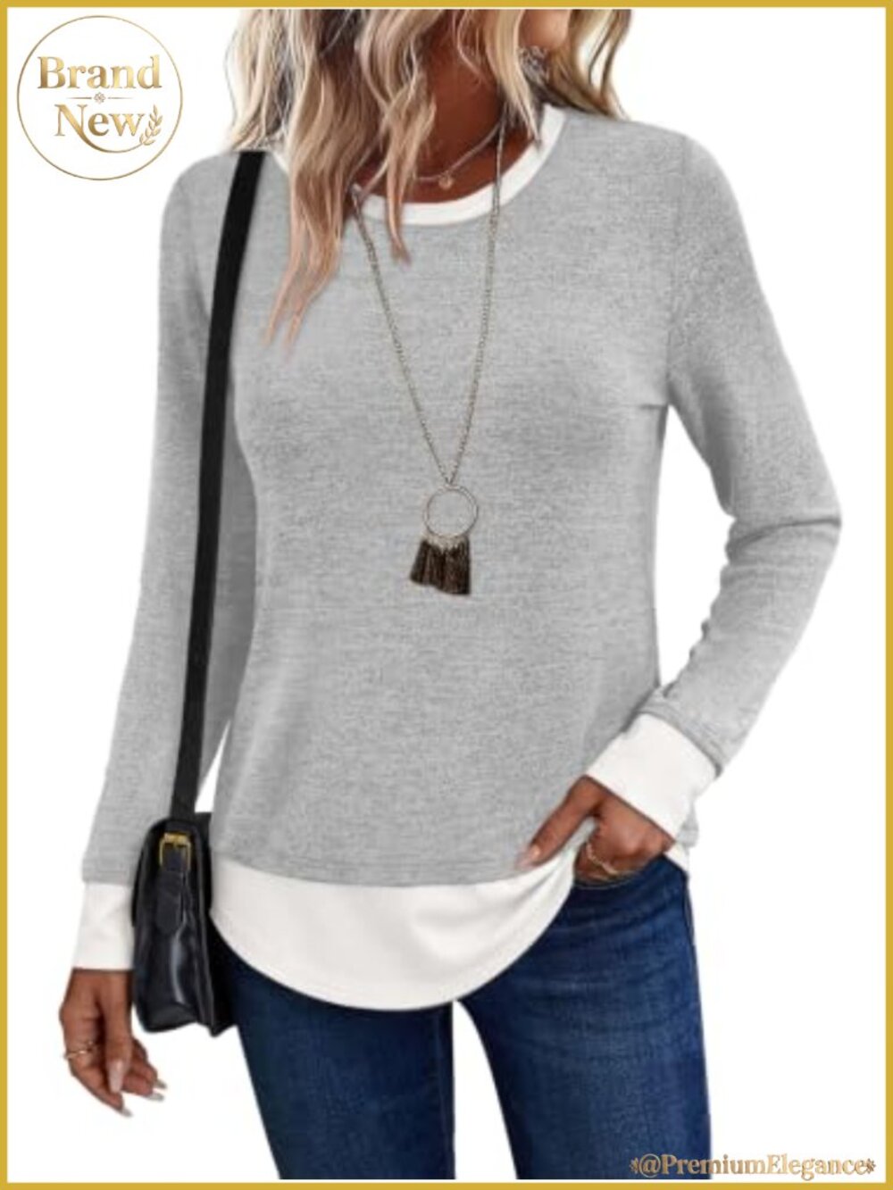 Womens Long Sleeve Tunic Top Lightweight Polyester Blend Casual Crew Neck